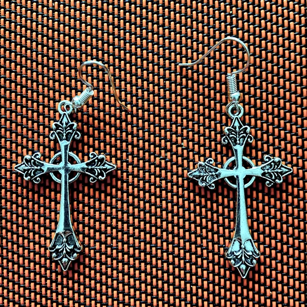 Sliver Plated Cross Earrings